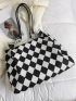 Medium Shoulder Tote Bag Argyle Pattern Double Handle
