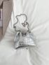 Mini Bucket Bag Metallic Crocodile Embossed Faux Pearl Decor Chain Strap