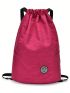 Medium Drawstring Backpack Letter Patch Decor