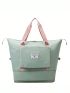 Letter Patch Duffel Bag Mint Green Foldable Waterproof For Travel & Gym
