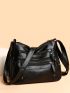 Litchi Embossed Hobo Bag Zipper Front Decor Adjustable Strap For Daily