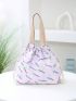 Floral Pattern Ruched Bag Drawstring Double Handle For Daily