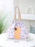 Floral Pattern Ruched Bag Drawstring Double Handle For Daily