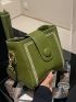 Mini Square Bag Dark Green Embroidery Detail Adjustable Strap For Daily