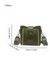 Mini Square Bag Dark Green Embroidery Detail Adjustable Strap For Daily