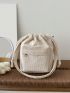 Corduroy Bucket Bag Pocket Front Drawstring For Daily