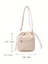 Corduroy Bucket Bag Pocket Front Drawstring For Daily