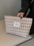 Houndstooth Pattern Make Up Bag Fashionable Letter Patch Decor Zipper Polyester