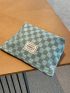 Checkered Pattern Make Up Bag Fashionable Letter Patch Decor Zipper Polyester