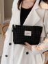 Houndstooth Pattern Make Up Bag Fashionable Letter Patch Decor Zipper Polyester