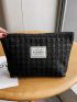 Houndstooth Pattern Make Up Bag Fashionable Letter Patch Decor Zipper Polyester