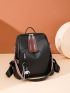 Litchi Embossed Classic Backpack Black Zipper Front Decor For Daily