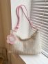Zipper Straw Bag Vacation With Flower Bag Charm