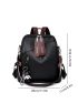 Litchi Embossed Classic Backpack Black Zipper Front Decor For Daily