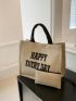 Slogan Graphic Shopper Bag With Coin Purse Double Handle Polyester