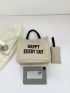 Slogan Graphic Shopper Bag With Coin Purse Double Handle Polyester