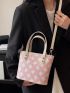 Small Bucket Bag Geometric Pattern Double Handle PU