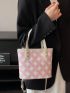 Small Bucket Bag Geometric Pattern Double Handle PU