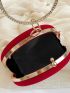 Mini Circle Bag Neon Red Rhinestone Decor Ring Handle Design Chain For Party