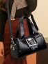 Medium Square Bag Buckle Decor Multi-Pocket Adjustable-Strap Large Capacity Shoulder Bag, Women's Soft Artificial Leather Handbag