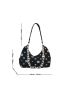 Polyester Hobo Bag Patch & Chain Decor Zipper