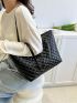 PU Shoulder Tote Bag Quilted Pattern No-closure Black