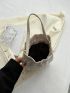 Polyester Bucket Bag Flower Embroidered Drawstring Faux Pearl Decor