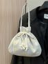 Polyester Bucket Bag Flower Embroidered Drawstring Faux Pearl Decor