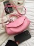 Medium Saddle Bag Pink Flap Twilly Scarf Decor For Daily