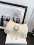 PU Hobo Bag Buckle & Fringe Decor White