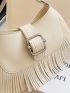 PU Hobo Bag Buckle & Fringe Decor White