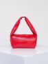 PU Square Bag Embossed Detail Zipper Top-Handle Red
