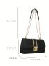 Black Square Bag Crocodile Embossed Chain Flap Push Lock PU