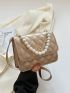 Faux Pearl Beaded Square Bag Quilted Mini