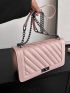 Solid Color Square Bag Quilted Chain Strap
