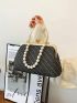 Small Satchel Bag Braided Pattern Faux Pearl Decor
