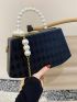 Small Box Bag Argyle Embossed Faux Pearl Decor Chain Strap