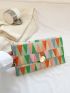 Colorblock Envelope Bag Geometric Pattern Metal Decor