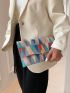 Colorblock Envelope Bag Geometric Pattern Metal Decor