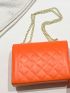 Small Flap Square Bag Quilted Pattern Neon Orange
