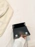Mini Square Bag Top Handle Flap Chain Black PU