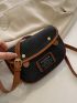 Small Flap Saddle Bag Houndstooth Pattern Letter Patch Decor Contrast Binding