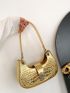 Metallic Hobo Bag Crocodile Embossed Metal Decor Funky