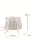 Mini Bucket Bag Pearl Beaded Drawstring Design, Clear Bag