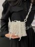 Mini Bucket Bag Pearl Beaded Drawstring Design, Clear Bag