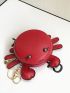 Crab Design Bag Charm Neon Red Litchi Embossed