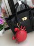 Crab Design Bag Charm Neon Red Litchi Embossed