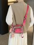 Mini Clear Square Bag With Coin Purse Twilly Scarf Decor Neon Pink