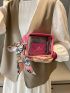 Mini Clear Square Bag With Coin Purse Twilly Scarf Decor Neon Pink