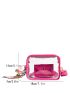 Mini Clear Square Bag With Coin Purse Twilly Scarf Decor Neon Pink